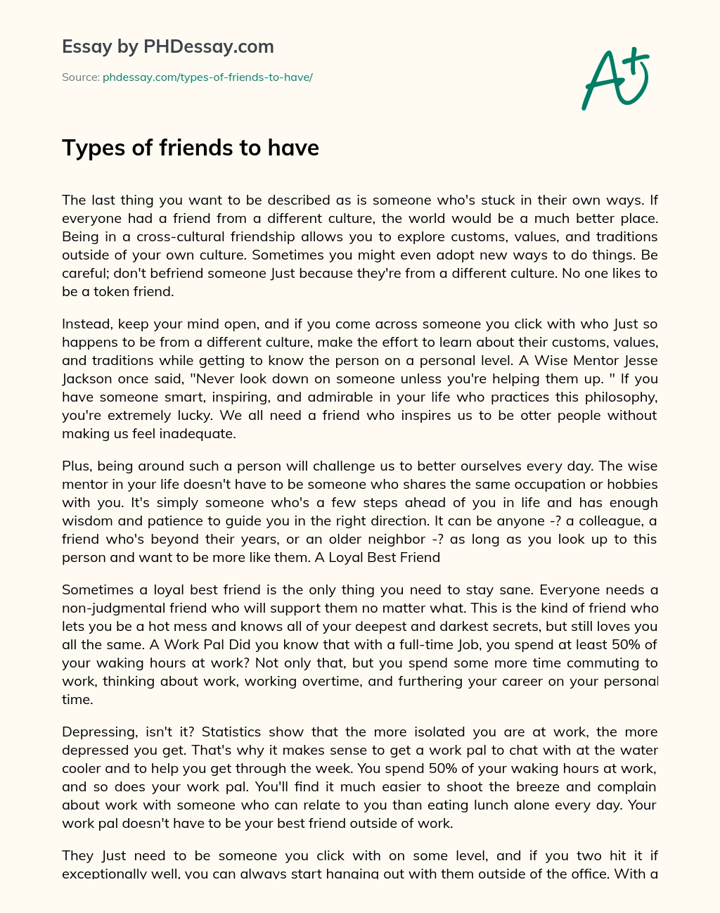 Types of friends to have essay