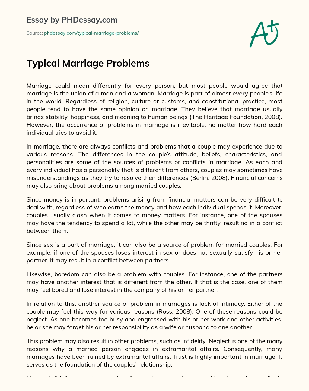 Typical Marriage Problems essay