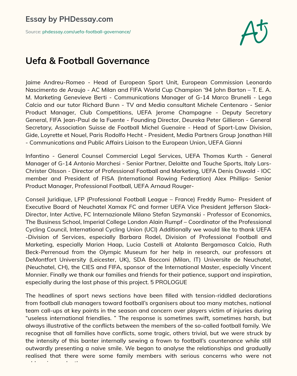 Uefa & Football Governance essay