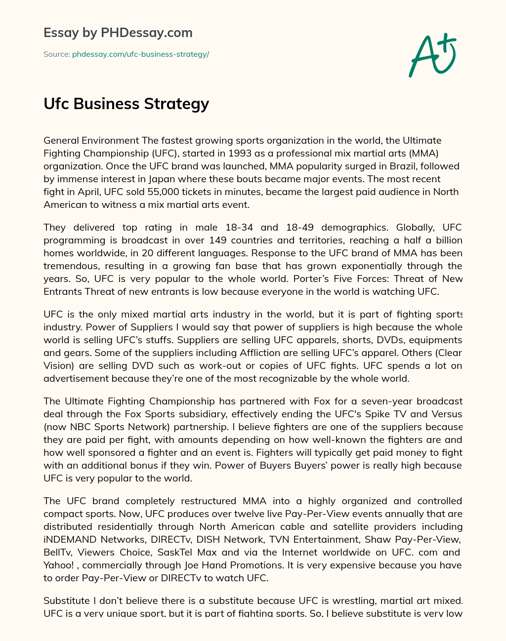 Ufc Business Strategy essay