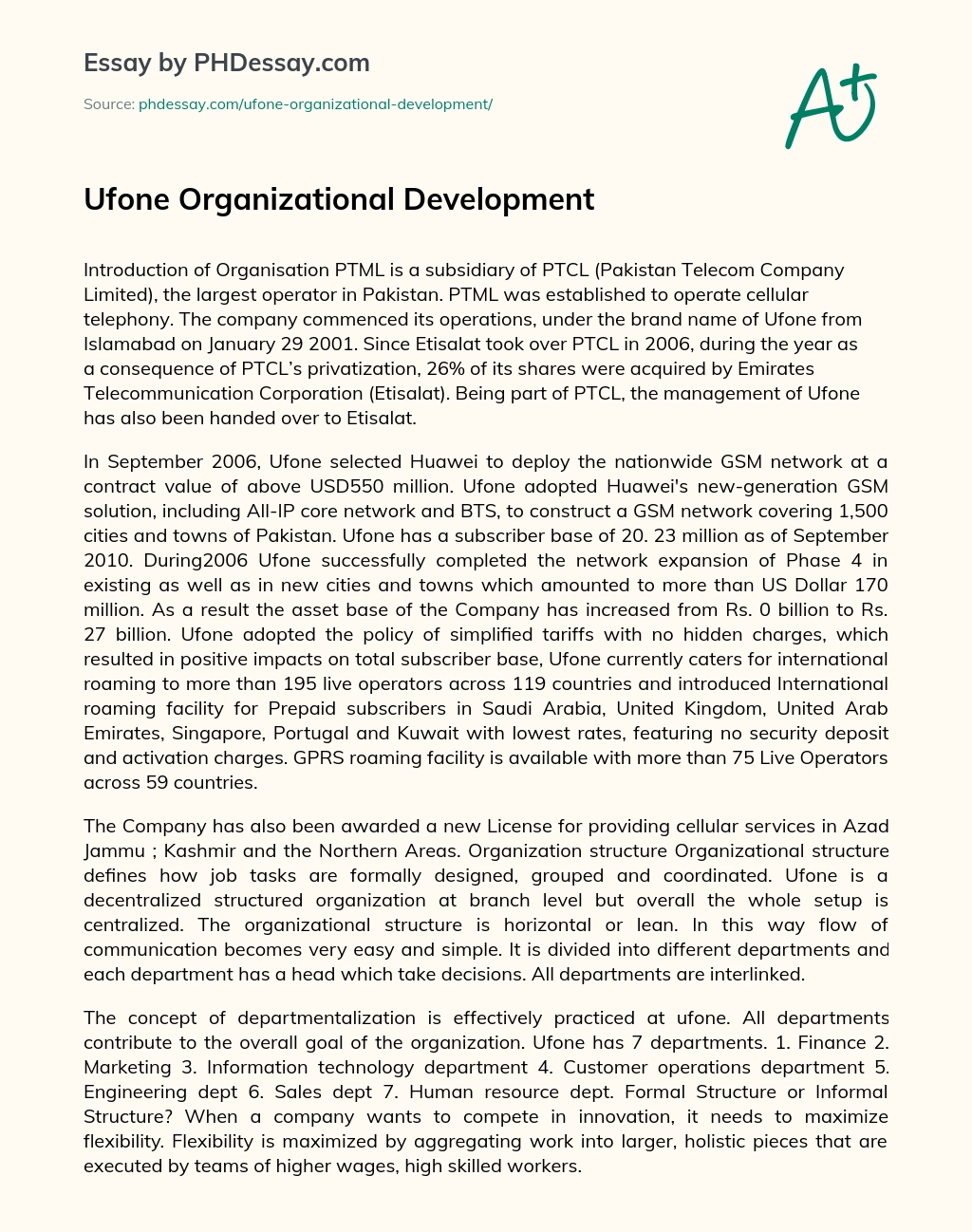 Ufone Organizational Development essay
