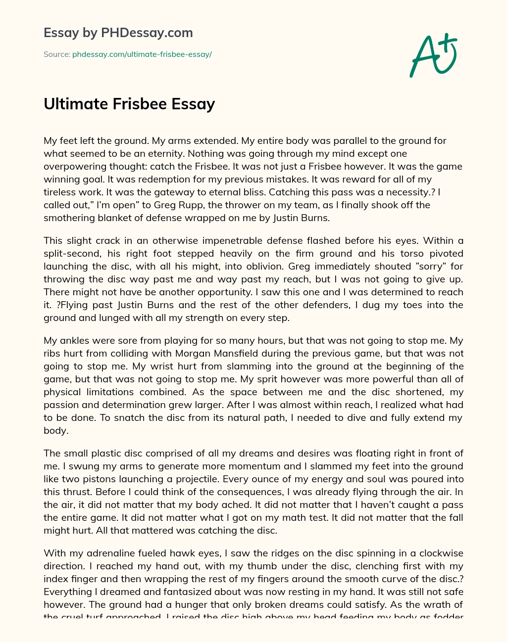 Ultimate Frisbee Essay essay