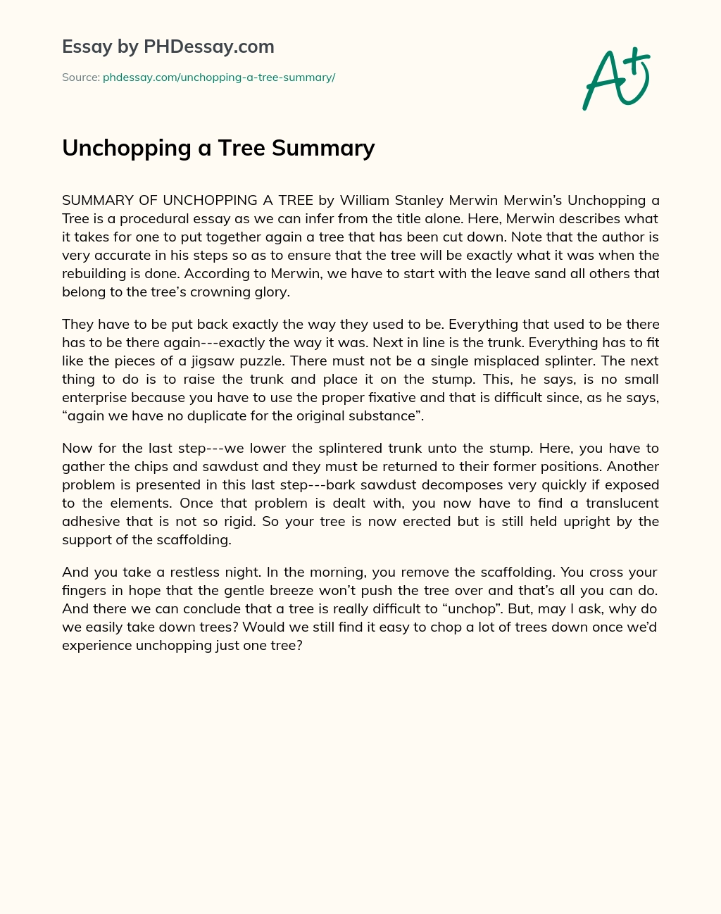 Unchopping a Tree Summary essay