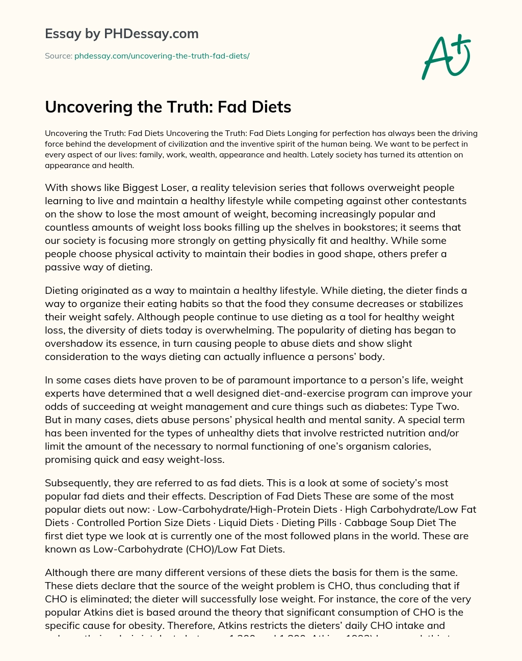 Uncovering the Truth: Fad Diets essay