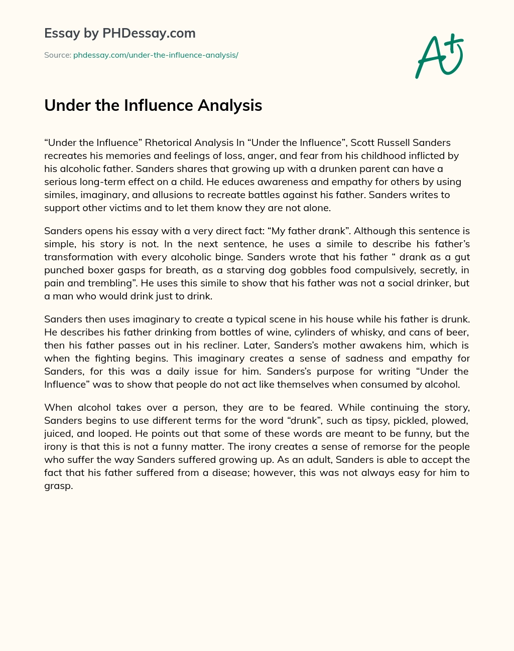 Under the Influence Analysis essay