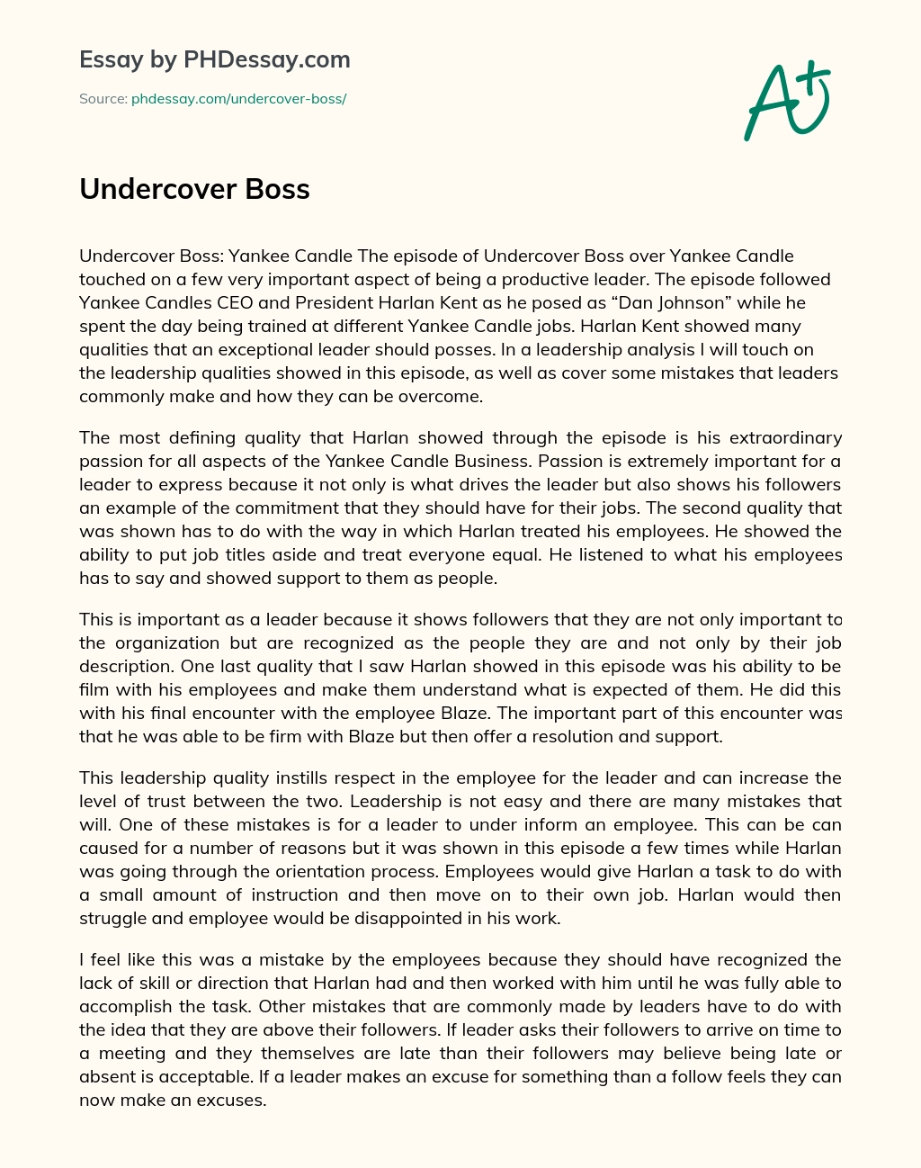 Undercover Boss essay