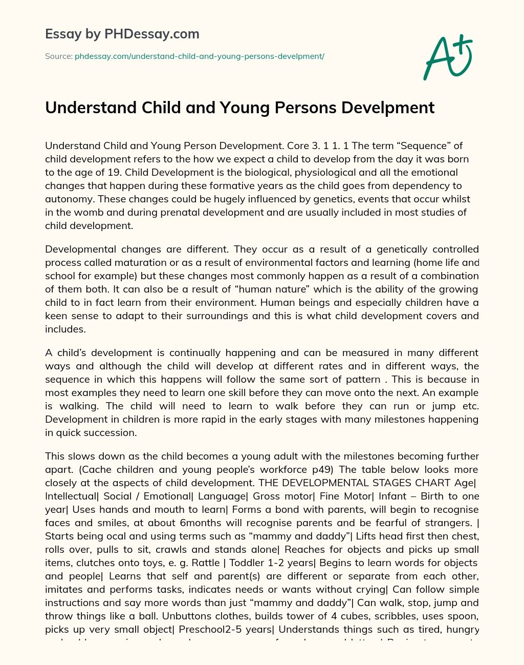 Understanding Child and Young  Development essay
