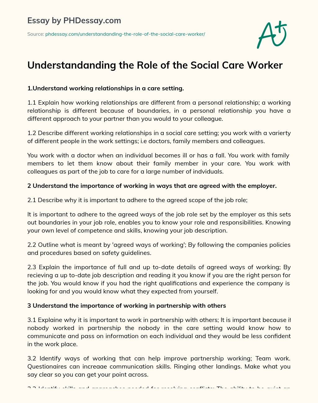Understandanding the Role of the Social Care Worker essay