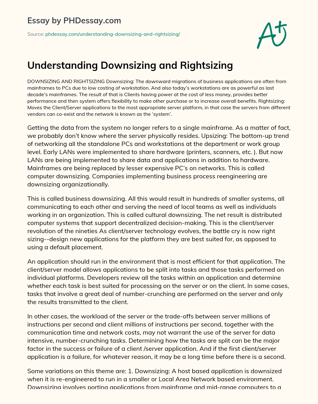 Understanding Downsizing and Rightsizing essay