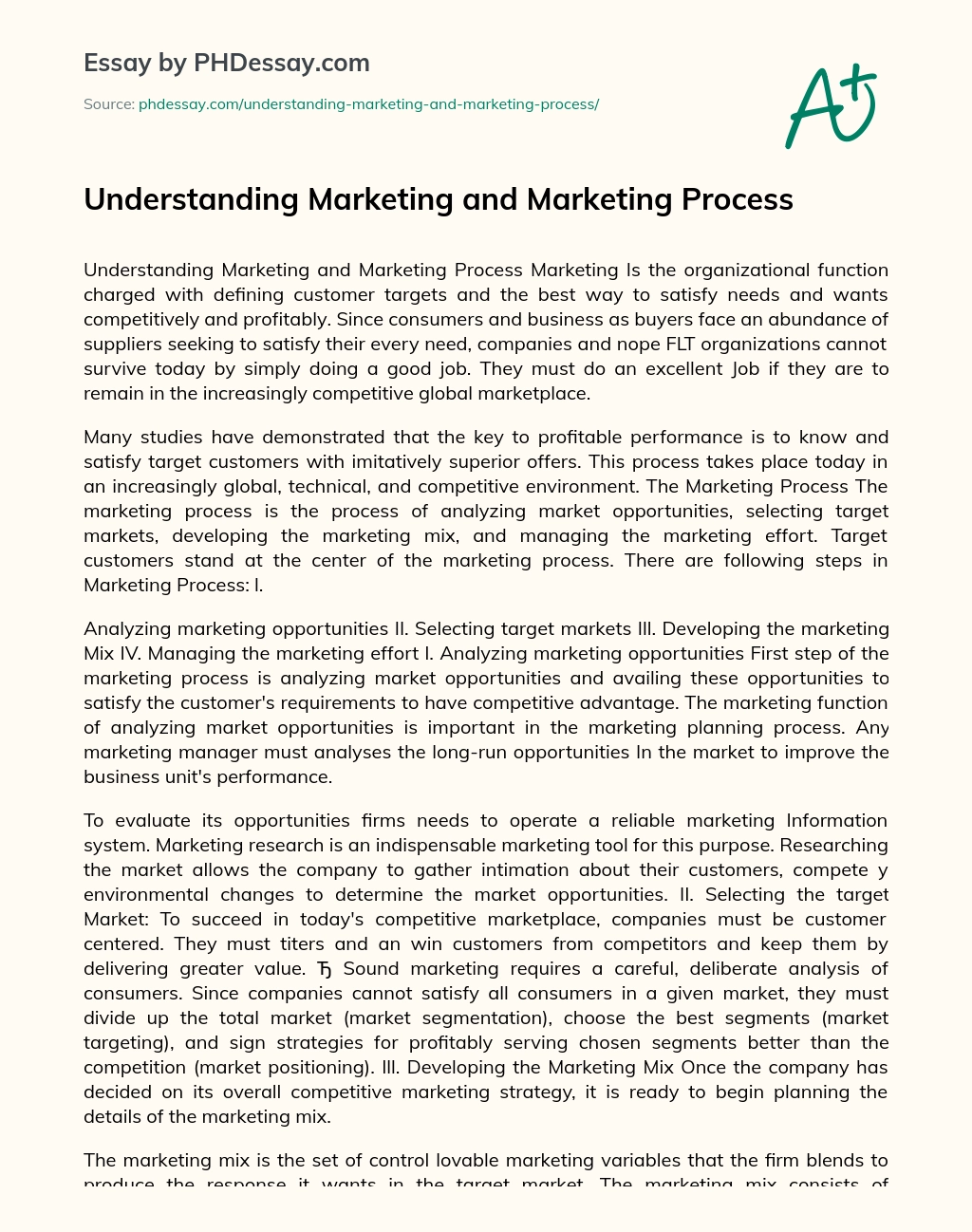 Understanding Marketing and Marketing Process essay