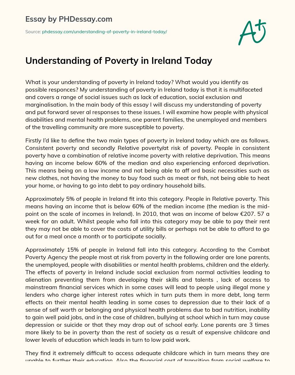 Understanding of Poverty in Ireland Today essay