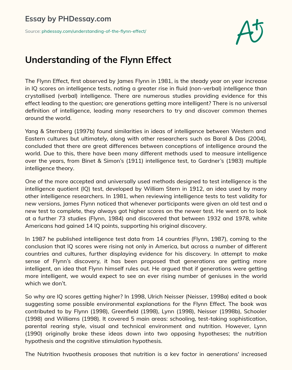 Understanding of the Flynn Effect essay