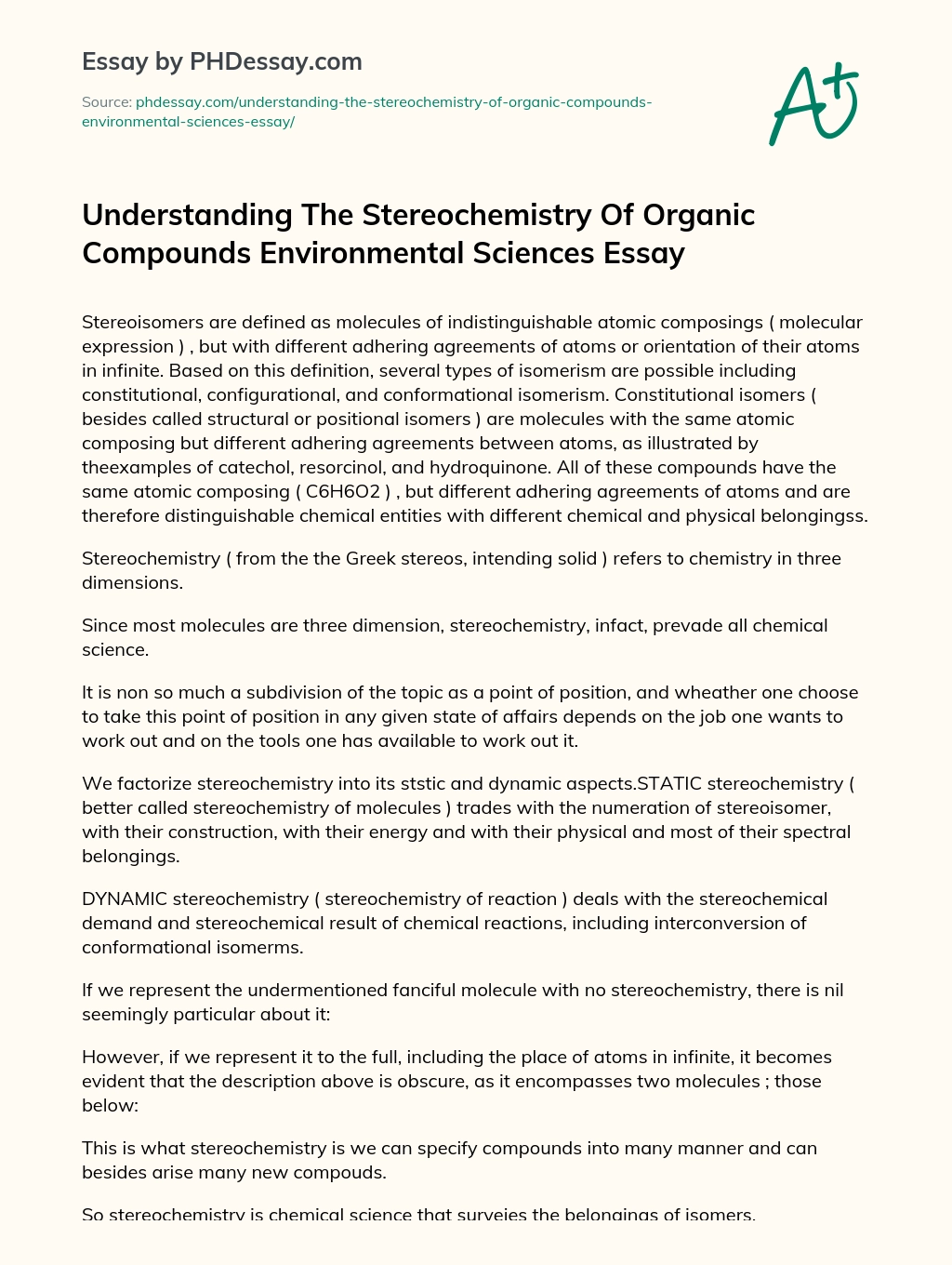 Understanding The Stereochemistry Of Organic Compounds Environmental Sciences Essay essay
