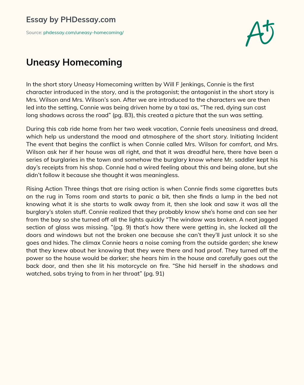 Uneasy Homecoming essay