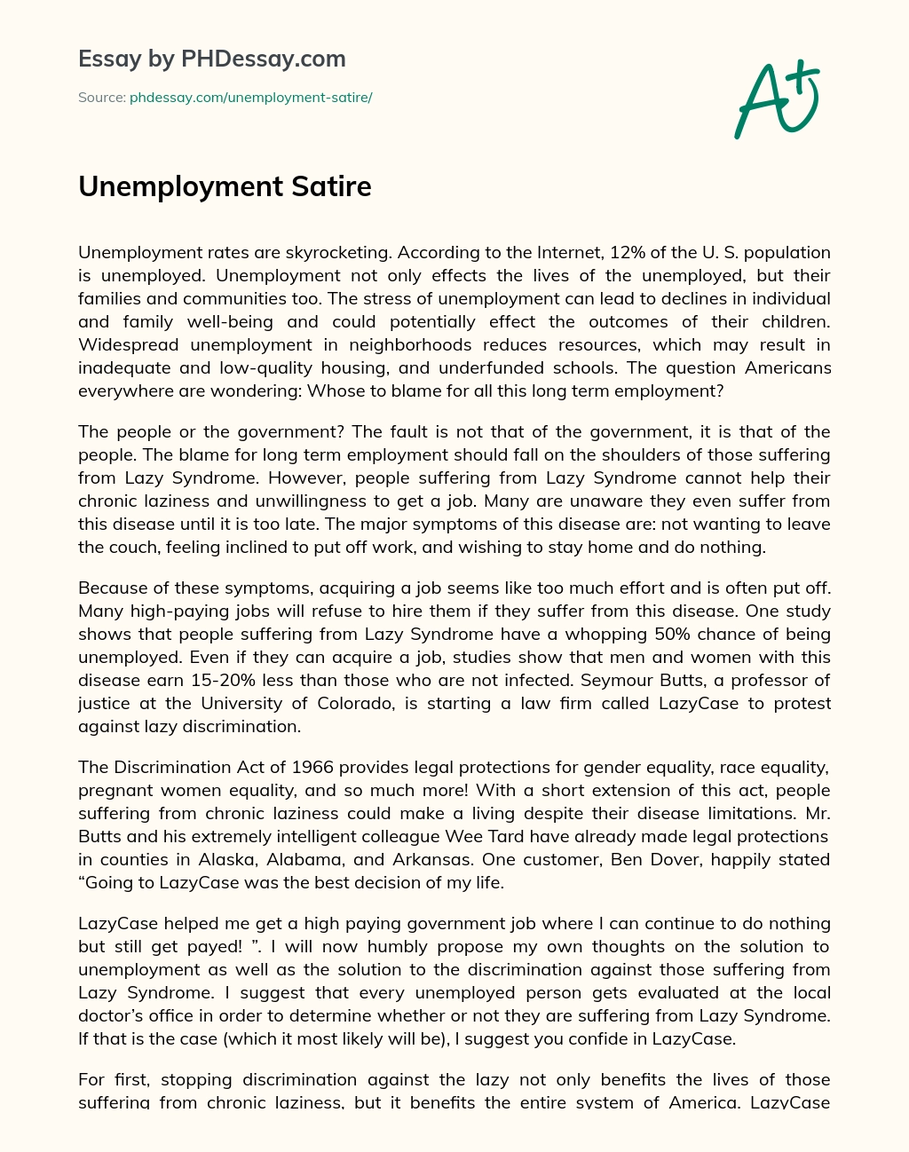 Unemployment Satire - PHDessay.com