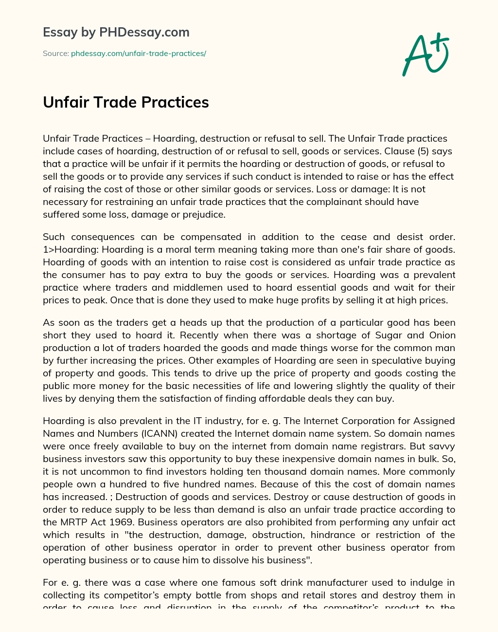 Unfair Trade Practices essay