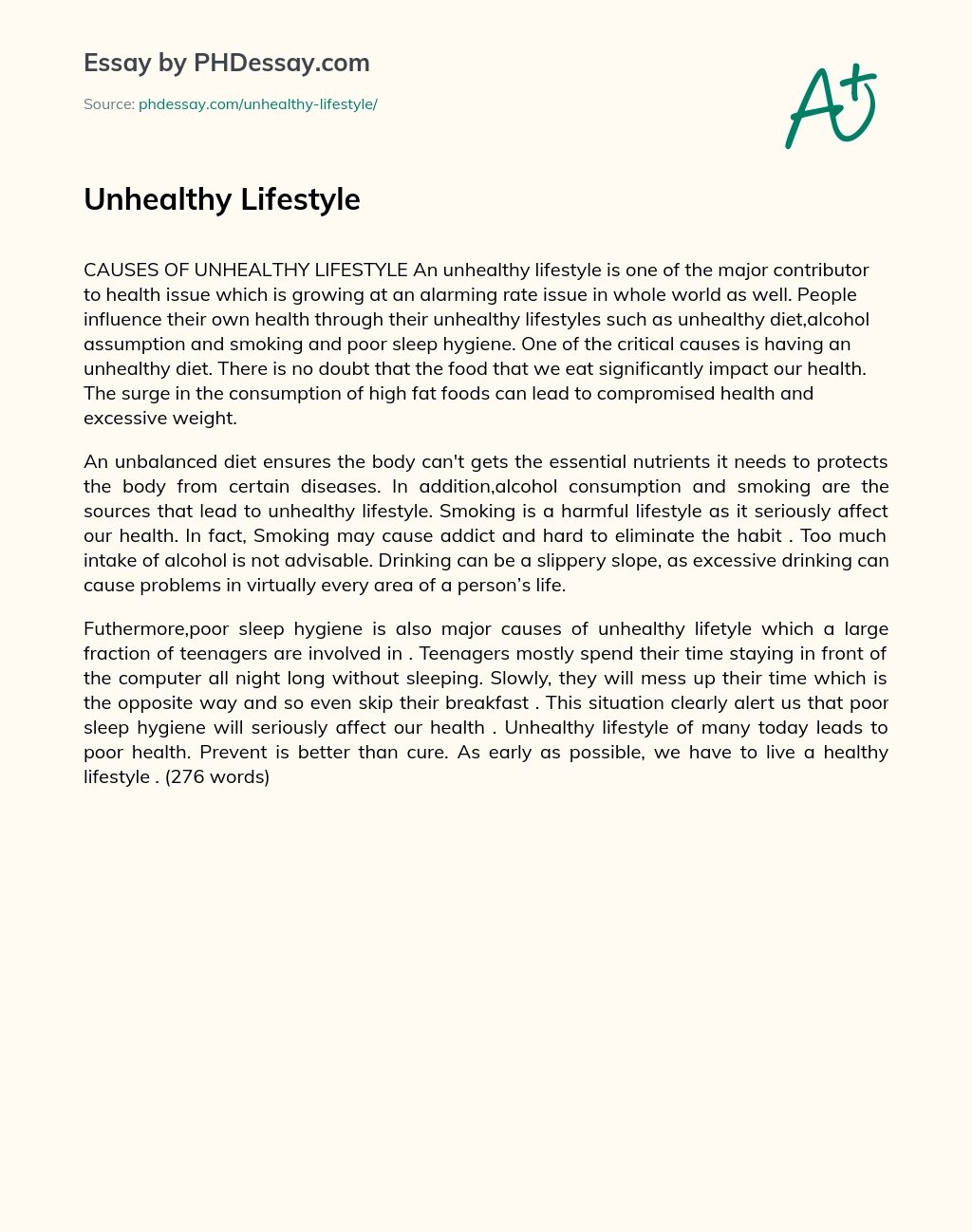 Unhealthy Lifestyle essay
