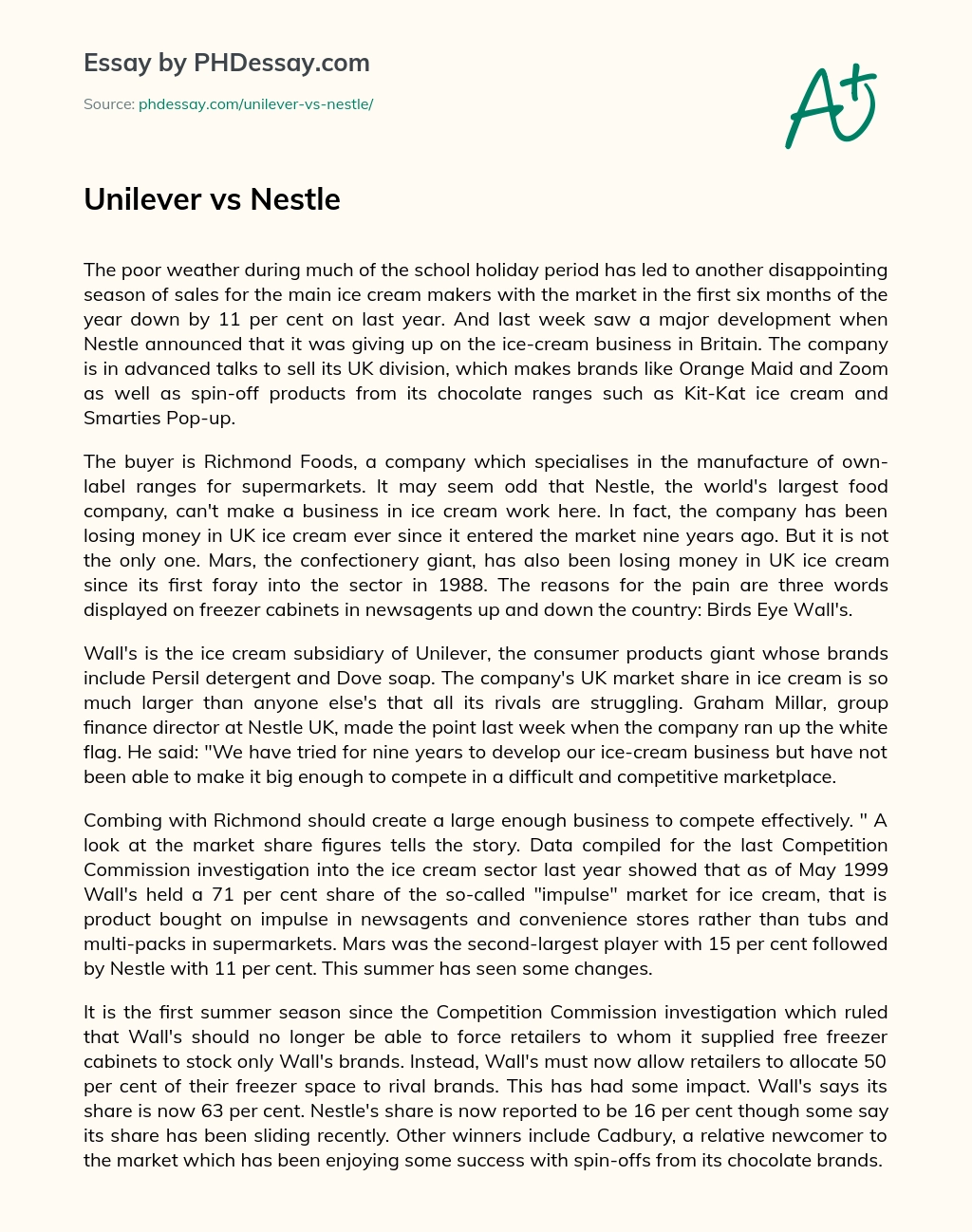 Unilever vs Nestle essay