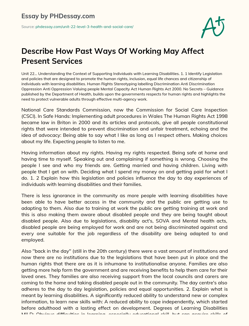 Describe How Past Ways Of Working May Affect Present Services essay