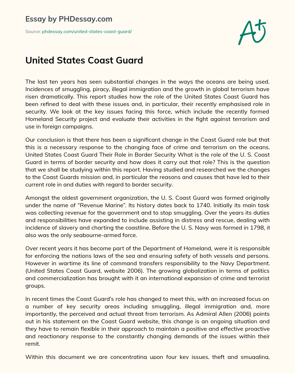 United States Coast Guard essay