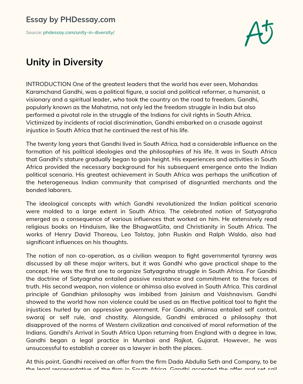 Unity in Diversity essay
