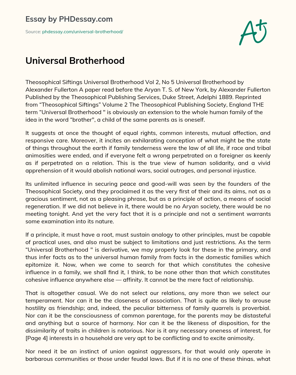 Universal Brotherhood essay