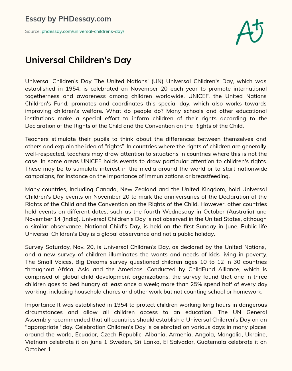 Universal Children’s Day essay