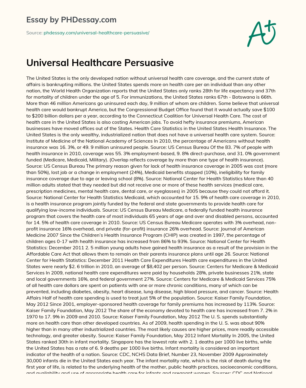 Universal Healthcare Persuasive essay