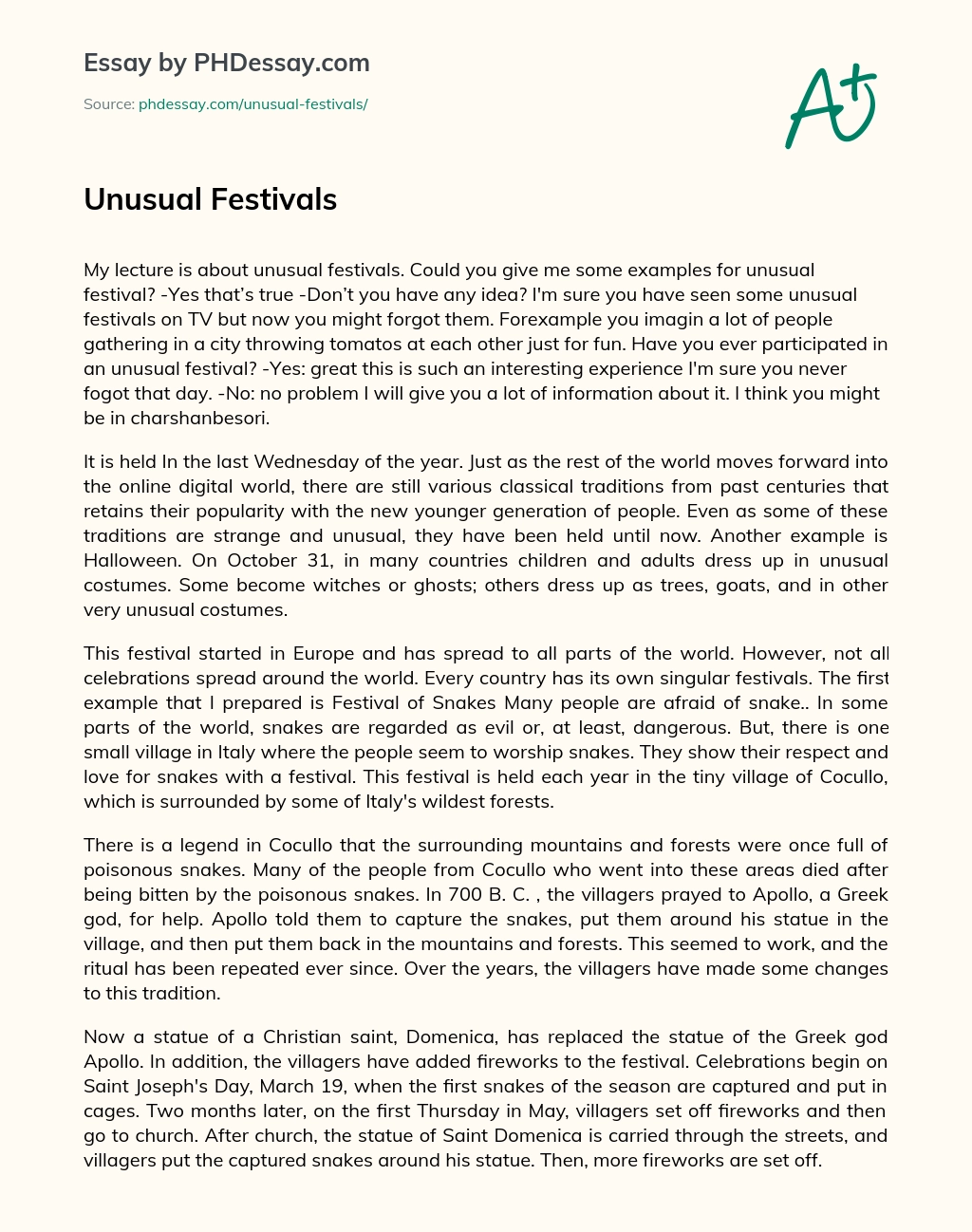 Unusual Festivals essay