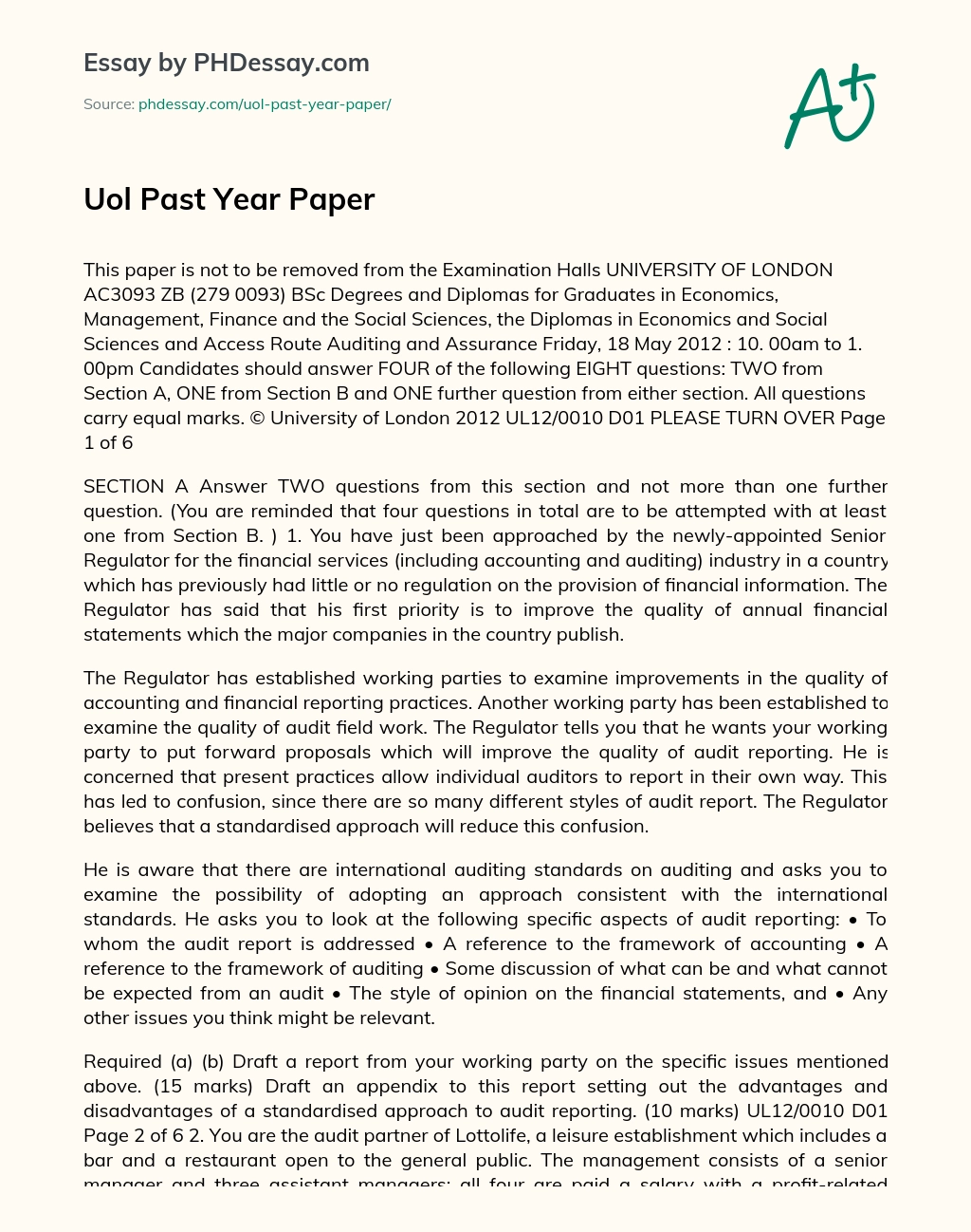 Uol Past Year Paper essay