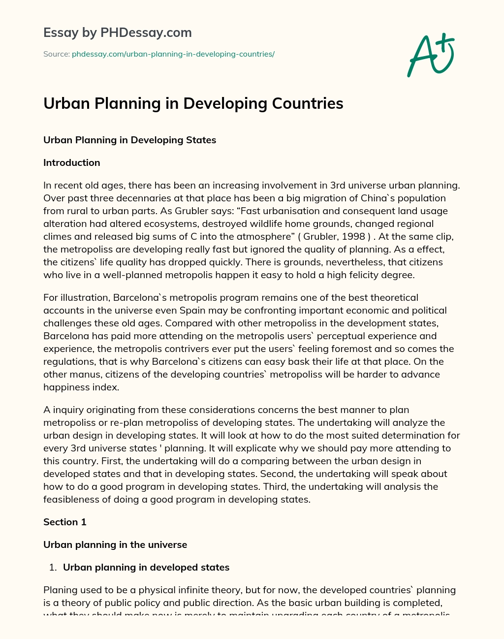 Urban Planning in Developing Countries essay