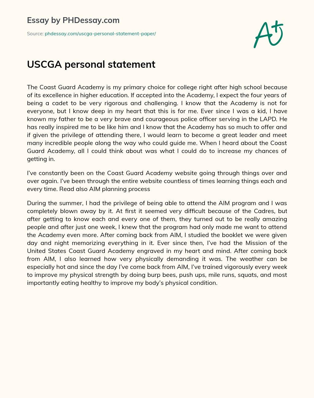 USCGA Personal Statement essay