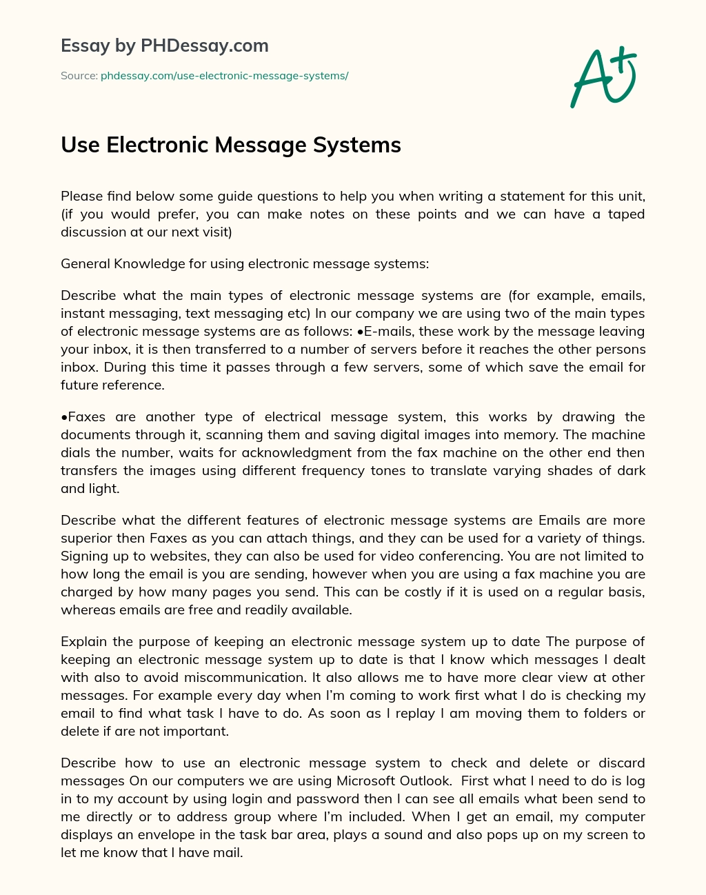 Use Electronic Message Systems essay