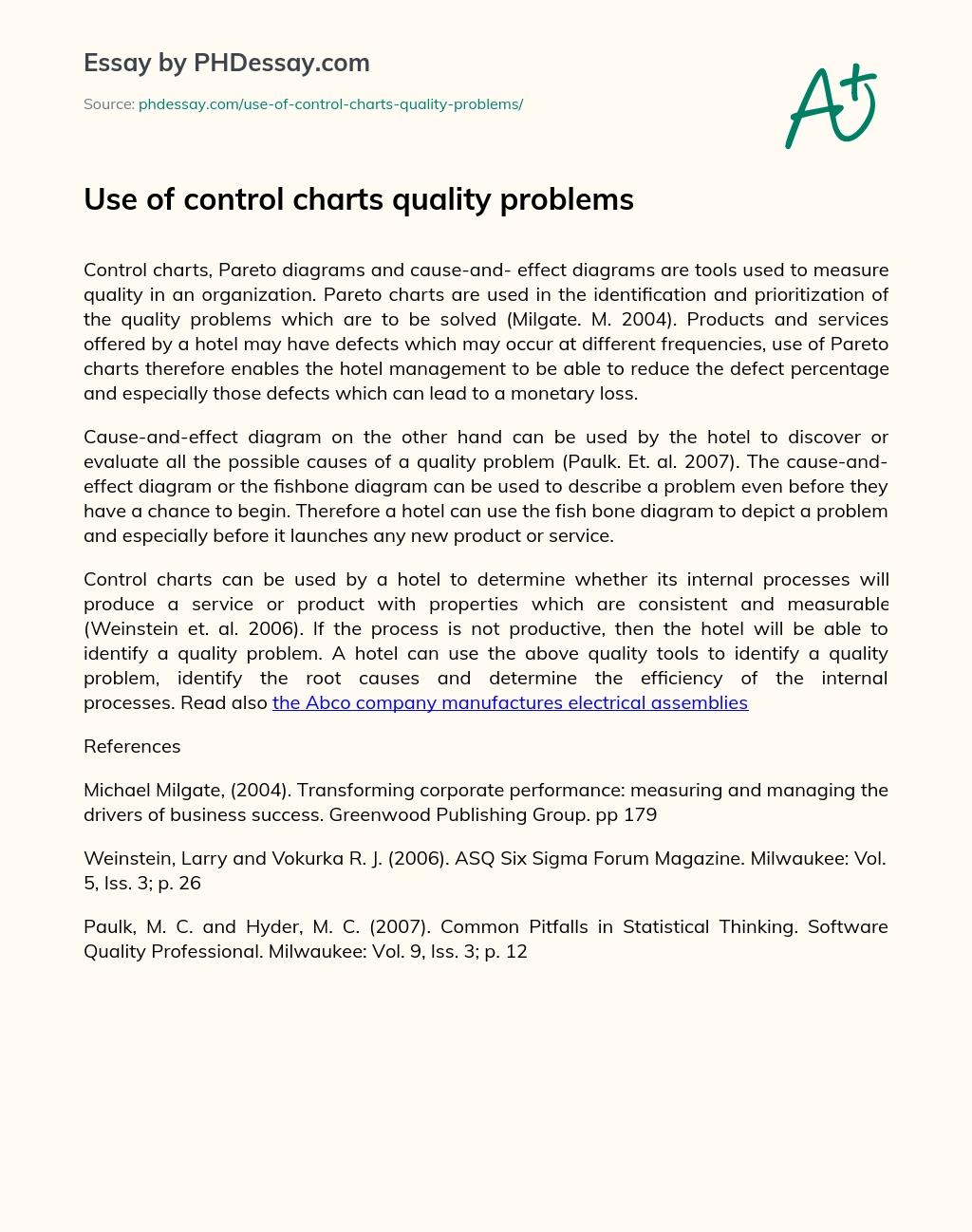 Use of control charts quality problems essay