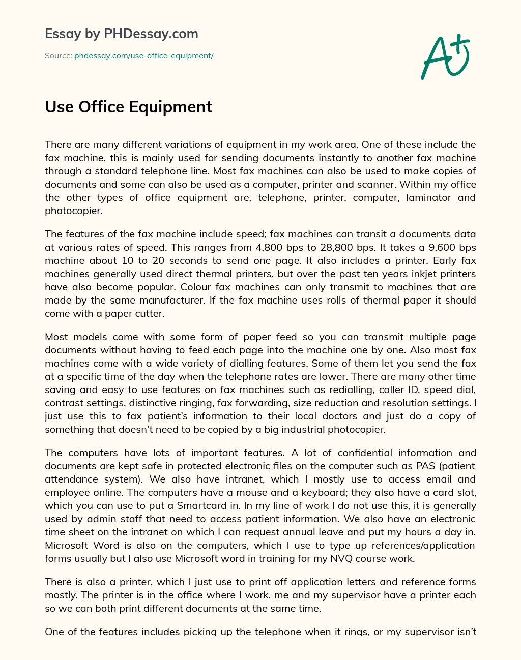 Use Office Equipment essay