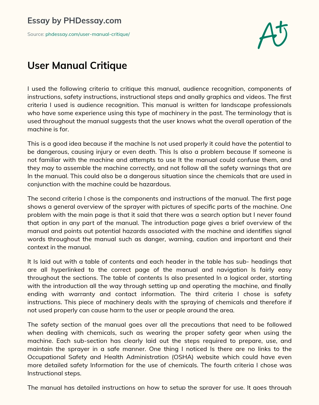 User Manual Critique essay