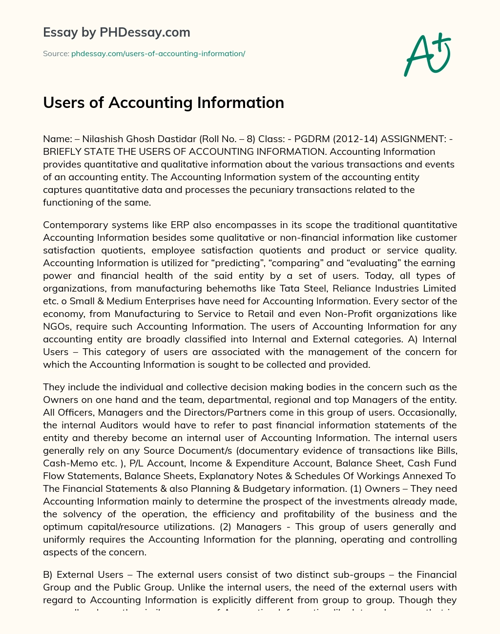 Users of Accounting Information essay