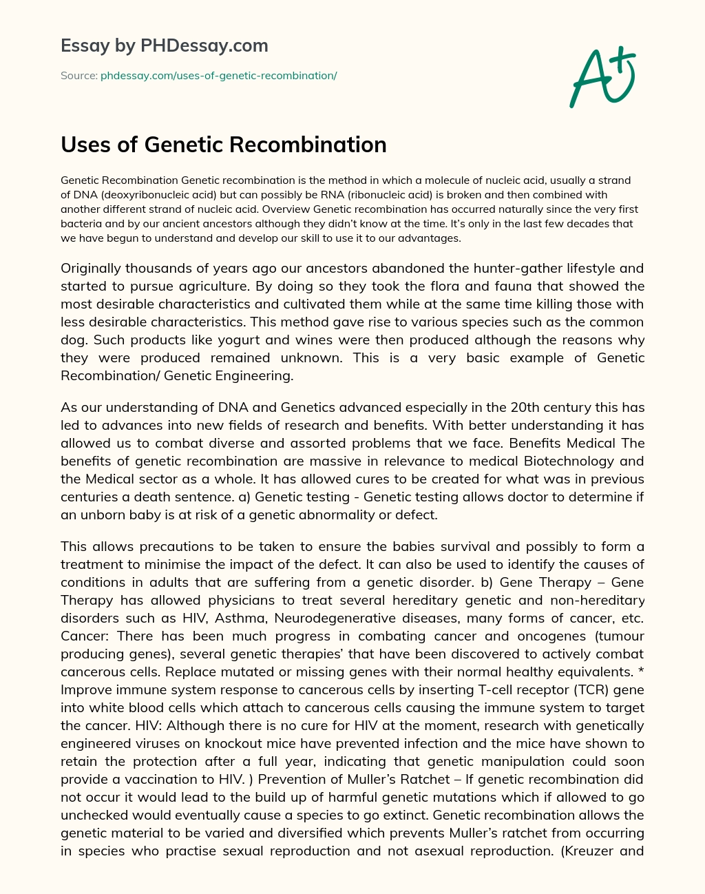 Uses of Genetic Recombination essay