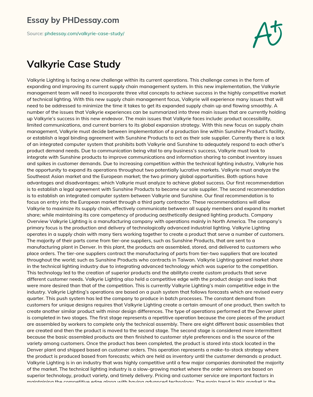 Valkyrie Case Study essay