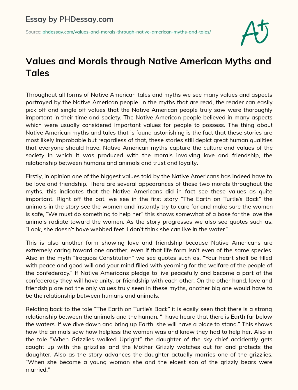 Values and Morals through Native American Myths and Tales essay