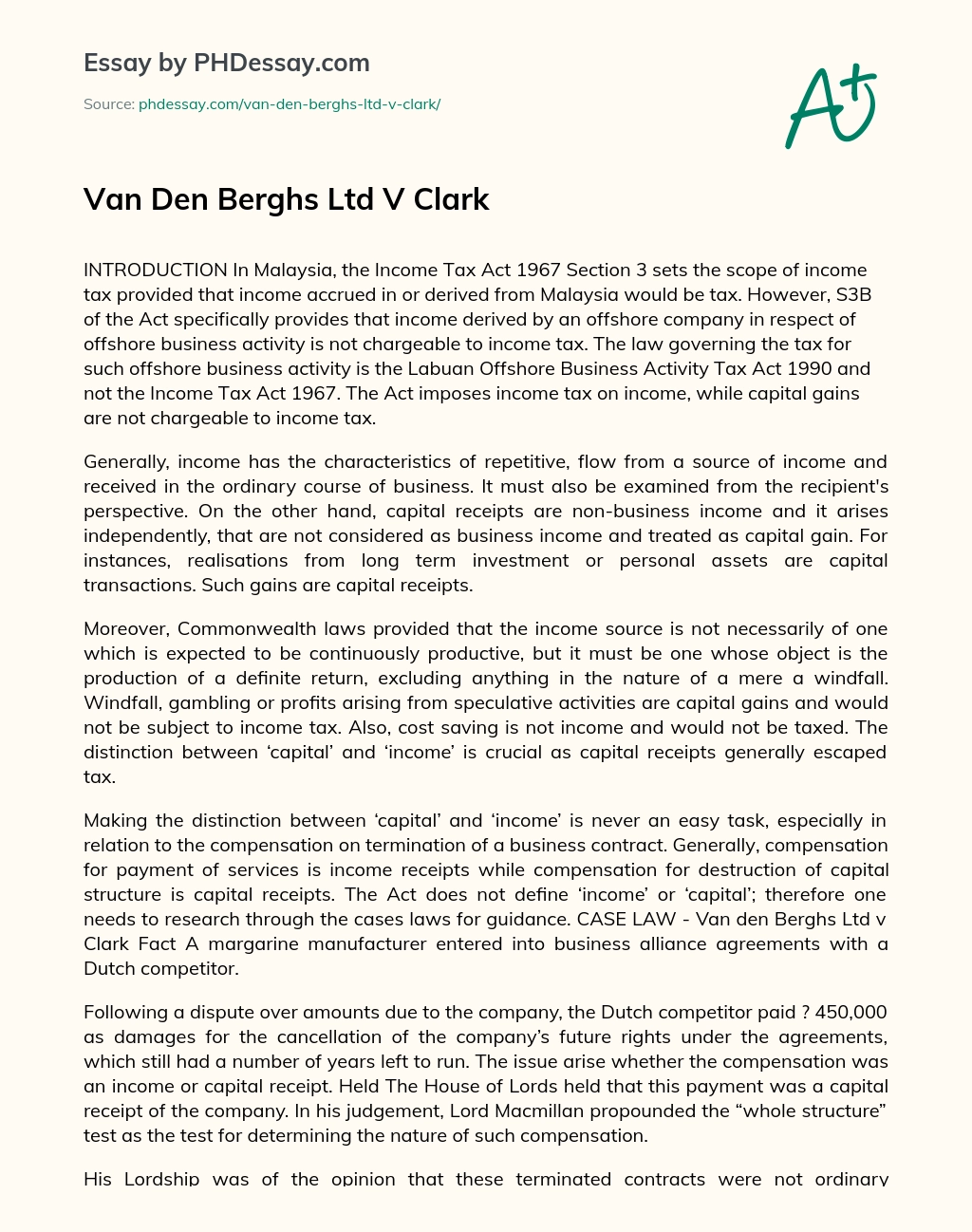 Van Den Berghs Ltd V Clark essay
