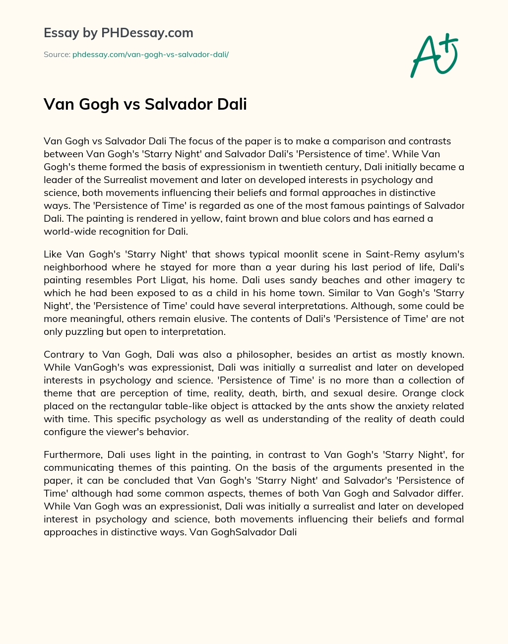 Van Gogh vs Salvador Dali essay