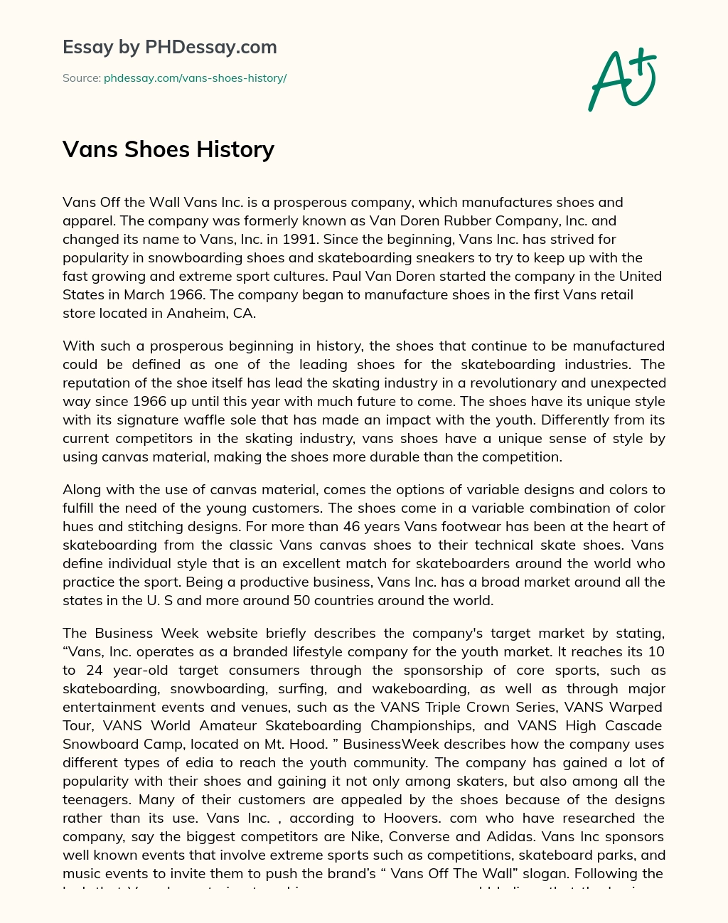 Vans Shoes History essay