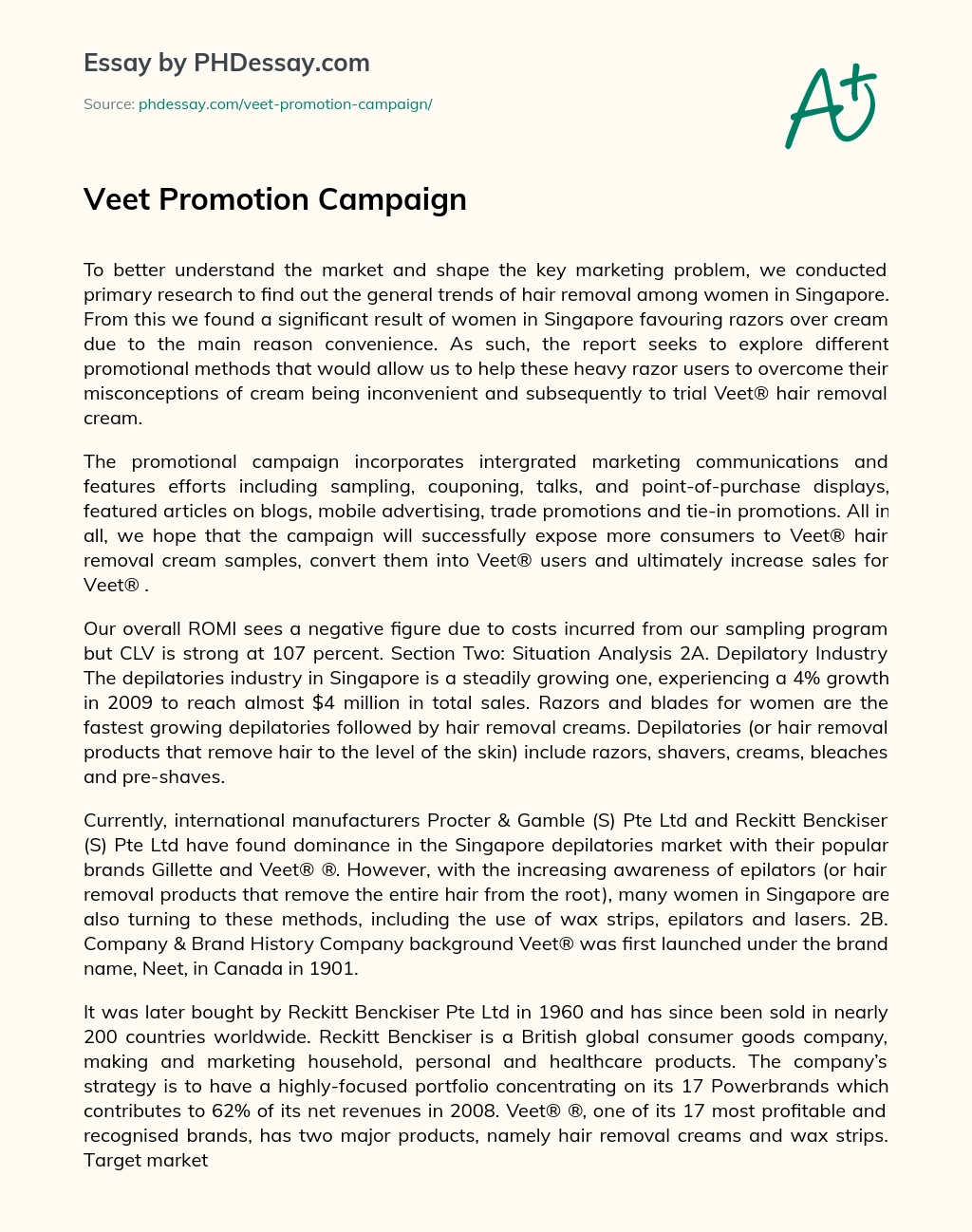 Veet Promotion Campaign essay