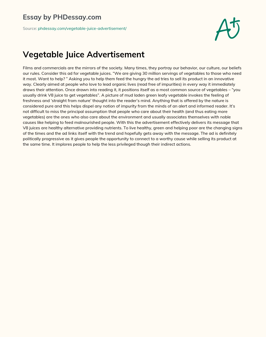 Vegetable Juice Advertisement essay