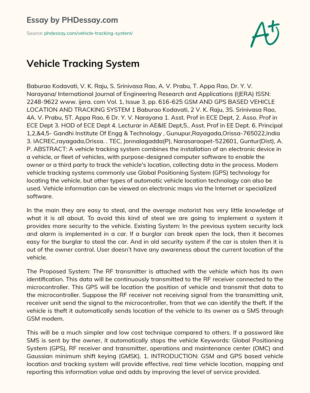 Vehicle Tracking System essay