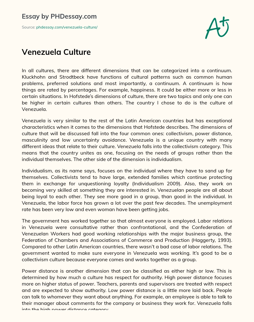 Venezuela Culture essay