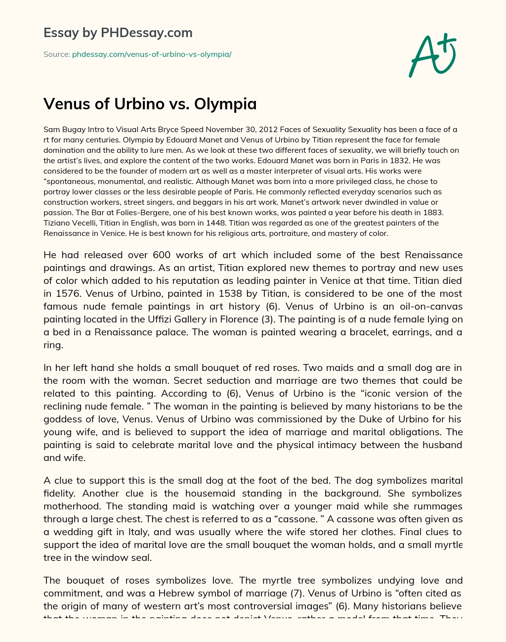 Venus of Urbino vs. Olympia essay