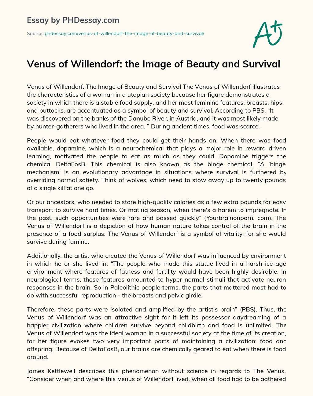 Venus of Willendorf: the Image of Beauty and Survival essay