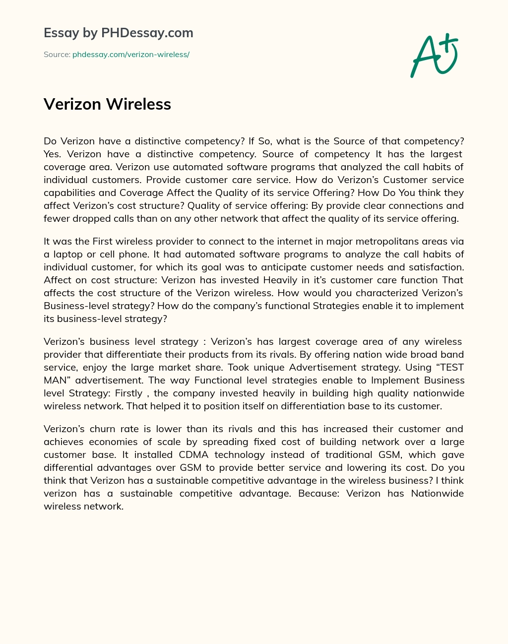 Verizon Wireless essay